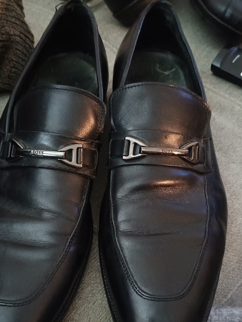 Boss Black Leather Men's Bit-Detail Slip-On Loafers (262) 11.5